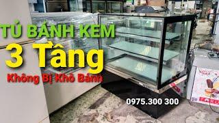 Berjaya RCS12SB13-2FB ■ Tủ mát trưng bày bánh kem 3 tầng 1m2, tủ mát quán cafe. tủ mát 4 mặt kính cũ