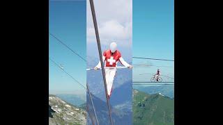 Hochseil Artist Stunt Extremsportler Freddy Nock ￼ Airshow Glacier 3000 high wire