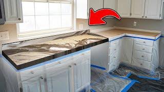 Countertop & backsplash coated with epoxy | White & Gray Design