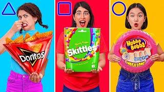 GEOMETRIC FOOD CHALLENGES! Epic Battles Eating Awesome Shapes by 123 GO!