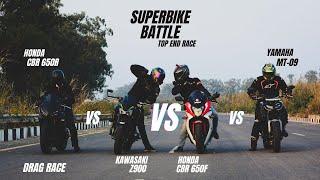 Honda CBR 650R Vs Kawasaki Z900 Vs Yamaha MT-09 Vs Honda CBR 650F | Superbike Battle | Drag Race