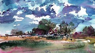 Watercolor paintings Landscape Demo "Summer Day"