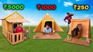 Overnight Cardboard house camping challenge || Low Budget Survival  ₹250 VS 1000 Vs 5000