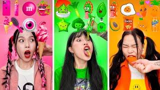 PINK  vs GREEN vs ORANGE FOOD | Eating Only ONE COLOR CHALLENGE 