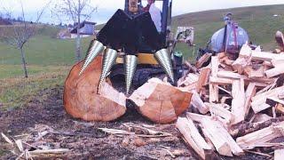 Amazing Biggest Modern Firewood Processing Machines - Fastest Log Splitter Excavator Working.