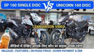 2024 Honda SP 160 VS Unicorn 160 Comparison Video | Honda SP 160 Mileage Test| Unicorn 160 Mileage