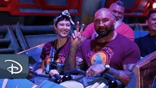 Dave Bautista First-Time Reaction to Guardians of the Galaxy: Cosmic Rewind | Walt Disney World