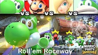 Super Mario Party Jamboree Yoshi vs Mario vs Rosalina vs Spike in Roll'em Raceway