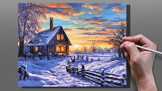 Acrylic Painting Snowy Path Sunset / Correa Art