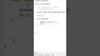 #50 , Java interview Program | Print 1,2,4,8....1024 by Using while loop | Java in Hindi #Shorts