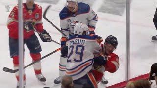Aleksander Barkov went to the locker room after taking this high hit from Leon Draisaitl / 10.06.24