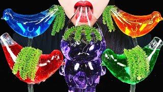 ASMR RAINBOW DRINKS Mysterious Water DRINKING SOUNDS 신기한 물 먹방, Sea grapes EATING SOUNDS, Bird Glass