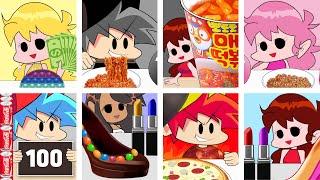 Boyfriend VS  Girlfriend Friday Night Funkin FOOD CHALLENGES 보프와 걸프의 먹방 챌린지 모음  l animation mukbang