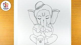 Cute ganpati bappa with shivling pencil drawing | bal Ganesha