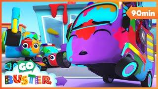 Rainbow Car Wash Adventure!  | Go Buster - Bus Cartoons & Kids Stories