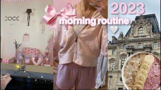 MY 2023 MORNING ROUTINE at home pilates, & breakfast