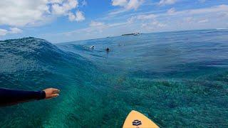 Sheet glass over crystal clear tropical reef | RAW POV MALDIVES SURF SESSION