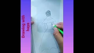 drawing a girl#bunn hair style#long dress#drawing with haya#google search#shorts