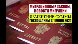 Миграционные законы.  Изменения размера госпошлины с 1 июля 2024.  Юрист.  Новые законы