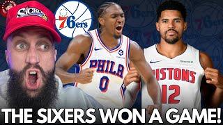 The Sixers won a game!  They are 4-14.  But Podcast P got hurt again.