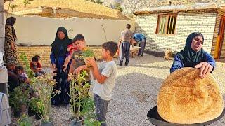 ‍‍Gardening in the village: family cooperation in planting trees and beautifying the yard