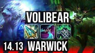 VOLIBEAR vs WARWICK (TOP) | 1100+ games, Legendary, 16/4/9 | EUNE Master | 14.13