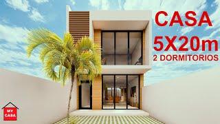 PLANO DE CASA 5x20 | CASA MODERNA | CASA CONTEMPORÁNEA | CASA PEQUEÑA