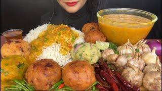 ASMR EATING DIFFERENT TYPES OF BHARTA,DAL,RICE,GARLIC BHARTA