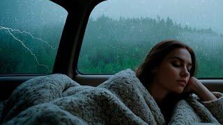 Sound of rain and thunder in the forest | Wind to sleep soundly in the car
