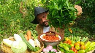 Eating Raw vegetables "cart" with spicy fish curry and chili paste/ Food Eating Show… [ASMR]