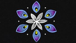 Daily kolam simple 5 dots | Flower rangoli designs | 5 to 3 dots rangoli muggulu || easy dots kolam