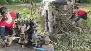 Restores A Severely Damaged Old KIA Car Swept Away By Flood. Flooded Car Repair \ Blacksmith Girl