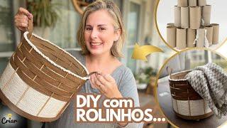 IDEIA COM ROLINHOS DE PAPEL HIGIÊNICO E PAPELÃO | Diy cesta organizadora | Faça você mesmo!