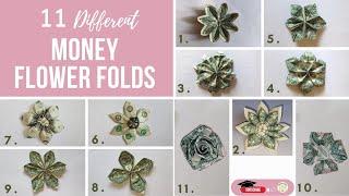 11 Different Flower Folds To Make A Graduation Lei |  Easy Money Flowers |  Origami Dollar Tutorial