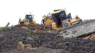 Extremely Skill Operator Bulldozer Pushing Mud Dirt