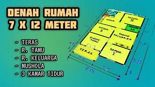 DENAH RUMAH 7x12 METER ( 3 KAMAR )