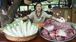 Cook and sale: Yummy White radish and Pork ribs cooking - Cooking with Sreypov