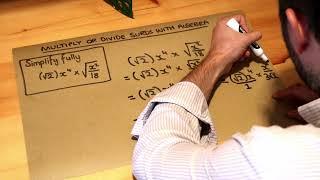 Multiply or divide surds with algebra.