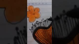 Flower drawing with only black pen and orange sketch pen#MoonLight on top#rawing#Like & Subscribe