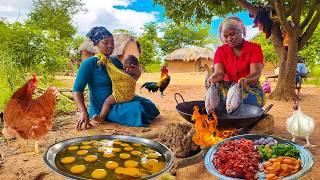 African village life #cooking Village food Roasted Mango Chicken stew with ugali for breakfast