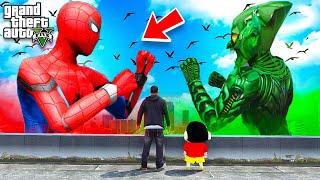 Spider-Man Vs Green Goblin Fight! Shin chan & Franklin Helping Spider-Man Gta 5 in Telugu