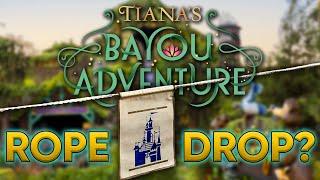 Where does Tiana's Bayou Adventure go at Disneyland Rope Drop