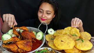 MegaLunch Soft Luchi+2big Whole Chicken MasalaKorai+Chilli+Salad Eating Bangali AsmrGirl*Eatingsound