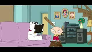 Stewie hits Brian in the face with a baseball bat