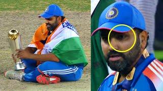 Rohit Sharma crying alone while sitting on pitch during watching Champions Trophy