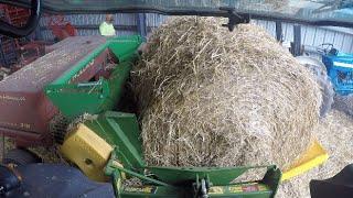 Rebaling Straw with the Hustler Bale Unroller!