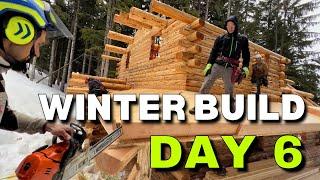 Day 6 | Extreme Log Cabin Winter Build | Porch TNG