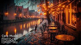 Cozy Winter Night Jazz  Riverside Cafe Ambience with Relaxing Piano Music & Warm Lights