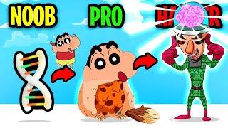 NOOB vs PRO vs HACKER in HUMAN EVOLUTION RUNNER with SHINCHAN and CHOP