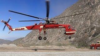 Skycrane S-64 E Sikorsky setting power poles for Southern California Edison